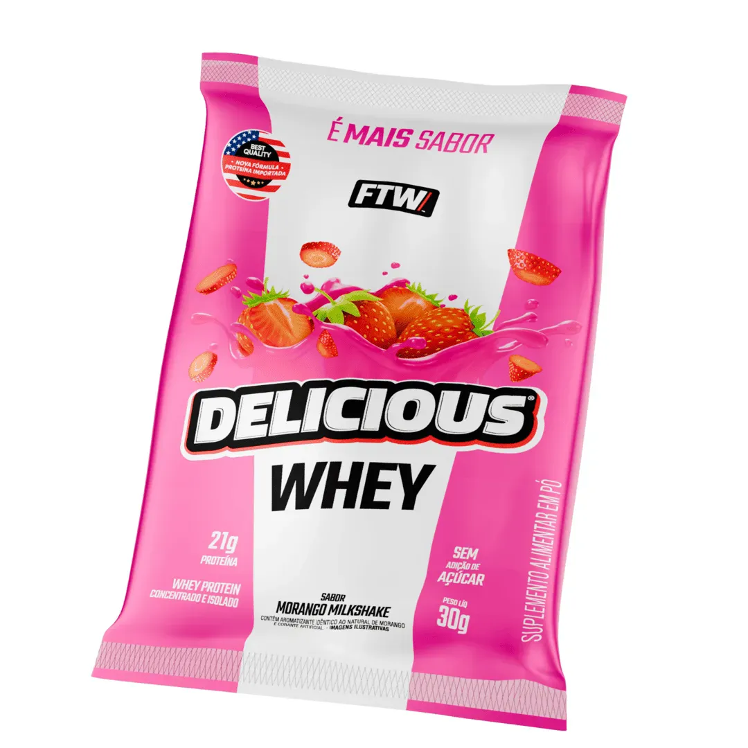 Whey Protein Delicious Sach� Sabor Morango Milkshake 30g - FTW